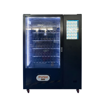 Distributeur automatique de collations, boissons et casiers en spirale noirs avec casiers supplémentaires pour les collations emballées de grande taille